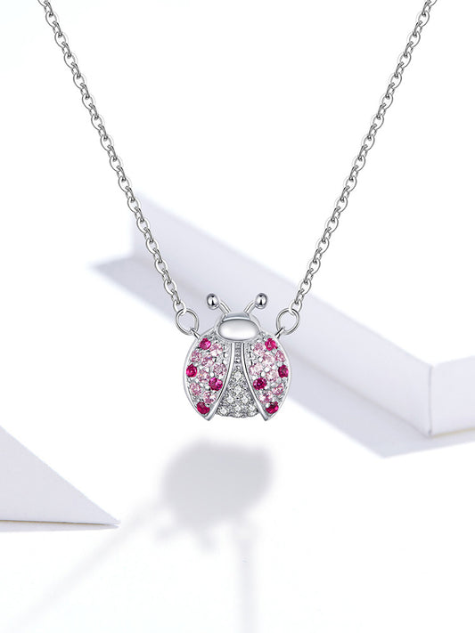 Silver Pink Ladybug Chain Necklace