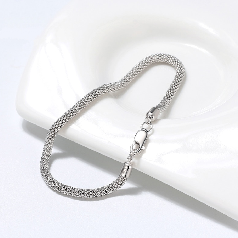 Silver Mesh Popcorn Chain Bracelet