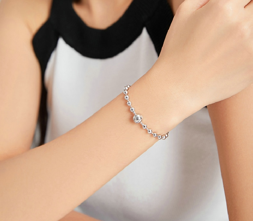 Silver Pure Silver Round Bead Bracelet