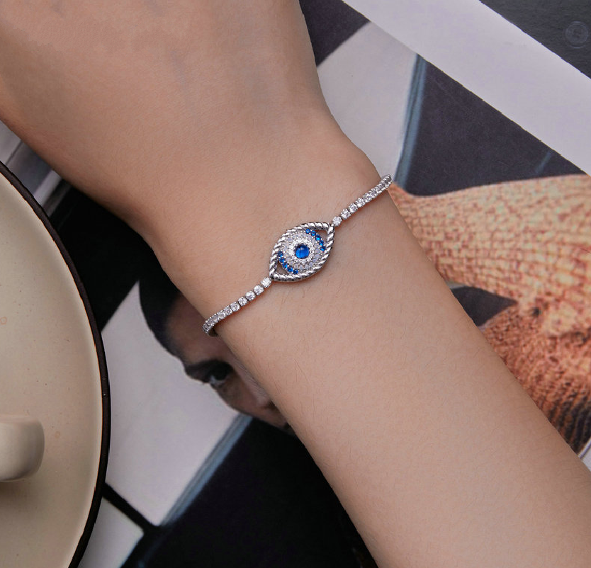 Silver Devil Eye Tennis Bracelet