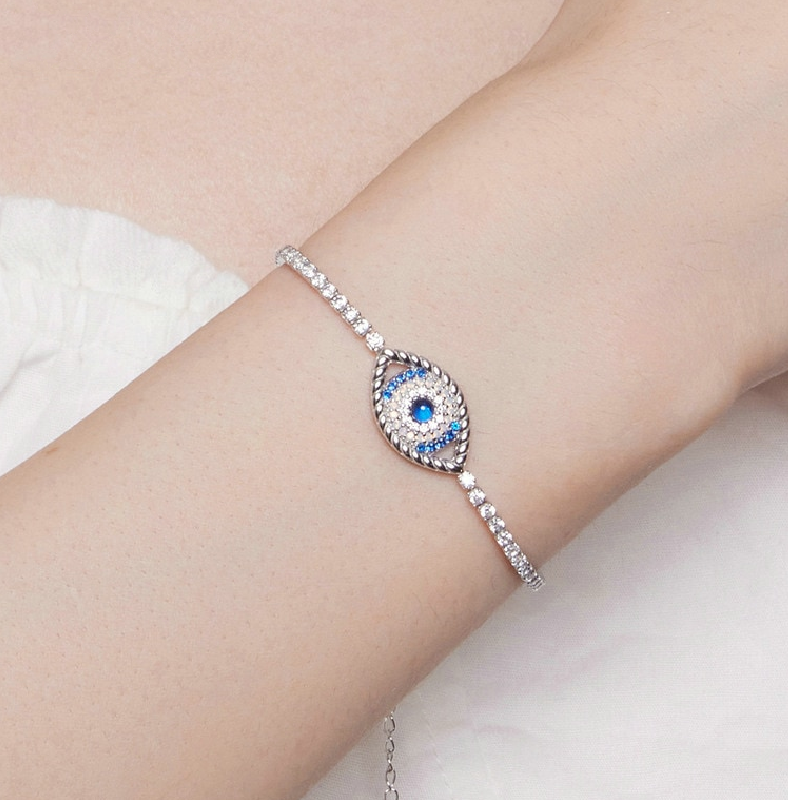 Silver Devil Eye Tennis Bracelet